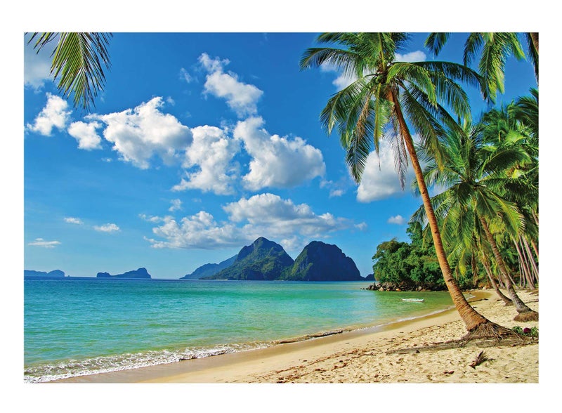 Funnytree 7x5ft Summer Tropical Beach Backdrop Seaside Island Palm Trees Photography Background for Picture Blue Sea Sky Sunshine Luau Themed Party Decorations Photo Booth Studio Props - Image 1